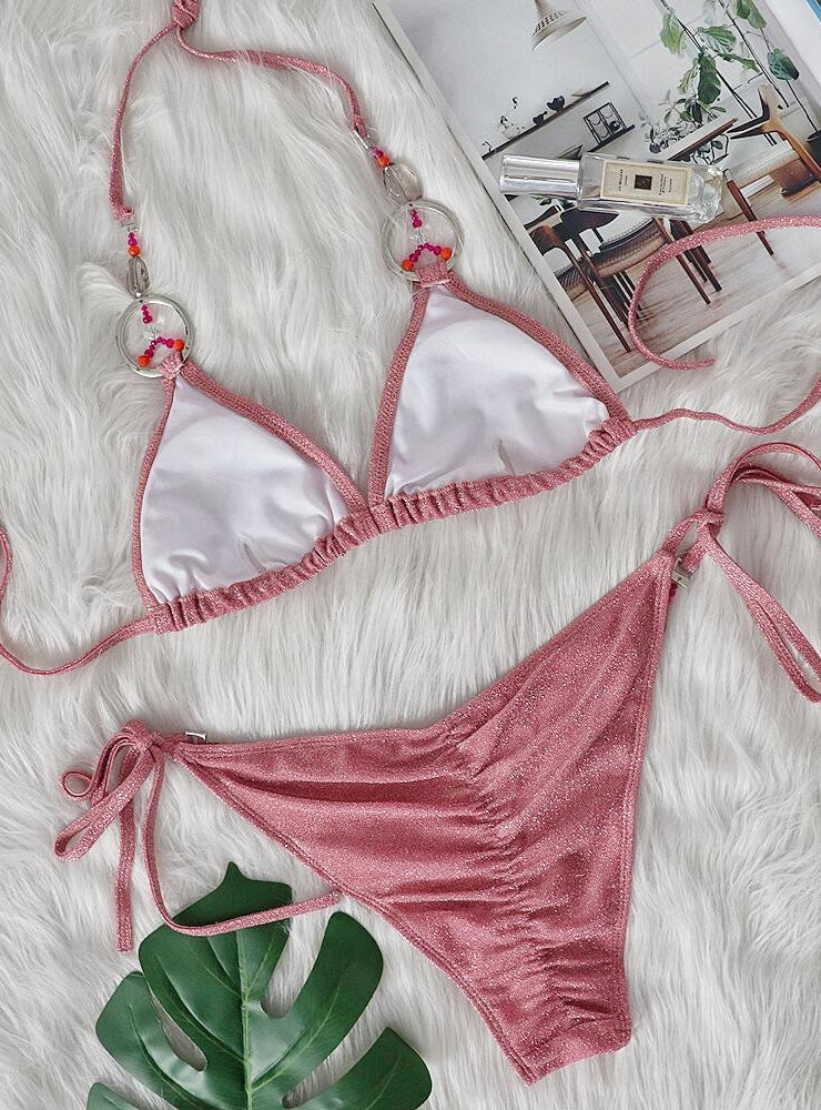 Maillot De Bain Une Pièce DSQUARED² - Brun Avec Perles Et Découpes - Taille 8 (44)
