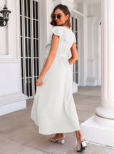 Ruffled V-neck Big Swing Dress