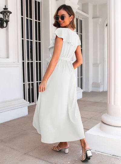 Ruffled V-neck Big Swing Dress