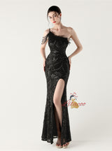 Mermaid Sequins One Shoulder Beading Prom Dress