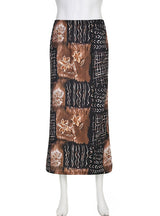 Retro Flower Mesh Stitching Skirt