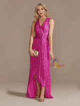 Champagne Sequins V-neck Split Prom Dress