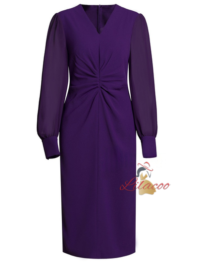 Purple V-neck Pleats Mother Of The Bride Dress