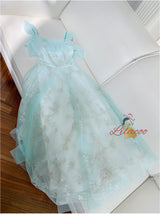 Embroidered Blue Backless Banquet Dress