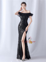 Mermaid Sequins Off the Shoulder Split Prom Dress