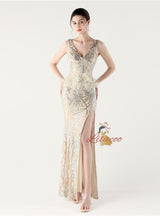 Mermaid Sequins V-neck Beading Prom Dress