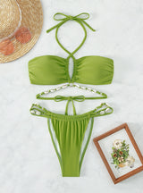 Sexy Tether Halter Pleated Beach Bikini