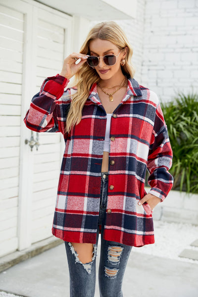Long Sleeve Plaid Shirt Woolen Coat