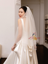 White Satin Straps Pleats Wedding Dress