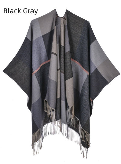 Retro Fashion Jacquard Split Thick Warm Shawl
