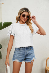 Solid Color Short Sleeve Jacquard Chiffon Shirt