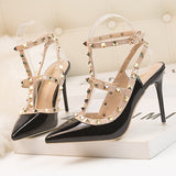 Pointed Patent Leather Rivets Roman Sandals Heels