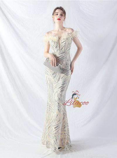 Mermaid Sequins Off the Shoulder Split Prom Dress