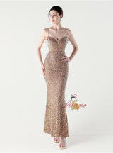 Mermaid Sequins Spaghetti Straps Beading Prom Dress