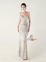 Mermaid Sequins Spaghetti Straps Beading Prom Dress