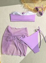 Three-piece Three-dimensional Flower Strap Beach Swimsuit