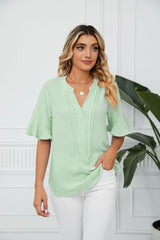 Solid Color V-neck Short-sleeved Loose Top