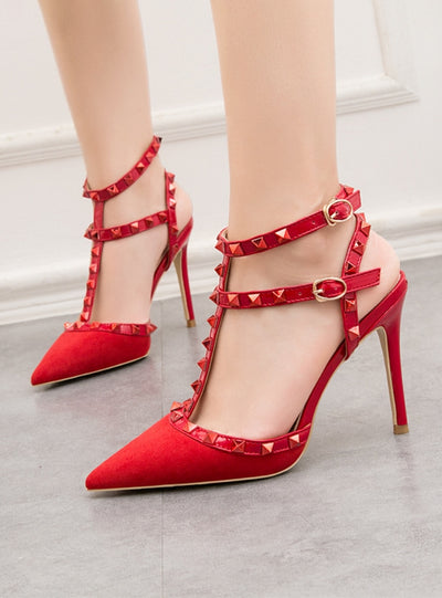 Stiletto Pointed Hollow Rivets Roman Sandals
