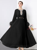 Heavy Hand-made Diamond Pleated Evening Dress