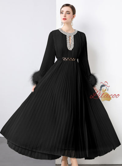 Heavy Hand-made Diamond Pleated Evening Dress