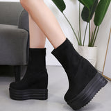 Thick-soled Raised Elastic Wedges Booties