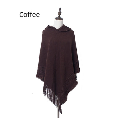 Knitted Hooded Cloak Shawl Pullover Cloak