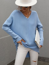 Solid Color V-neck Fashion Top Sweater