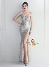 Sexy Straps Split Sequins Prom Dress