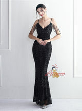 Sequins Mermaid Spaghetti Straps Beading Prom Dress