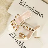 Square Toe Rivet Thick Heel Slippers