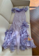 Purple Sequins Straps Prom Dress