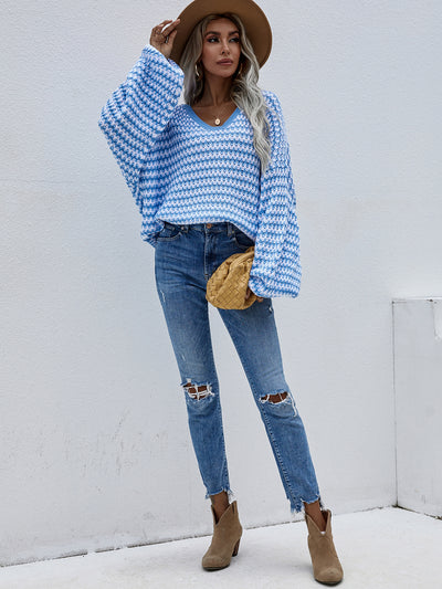 Pullover Striped V-neck Sweater