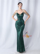 Mermaid Sequins Beading Spaghetti Straps Prom Dress