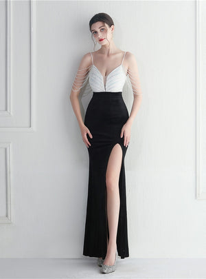 Mermaid Velvet Spaghetti Straps Sequins Beading Prom Dress