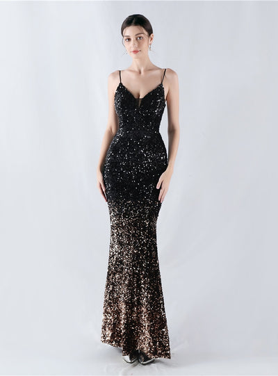 Spaghetti Straps Mermaid Sequins Prom Dress