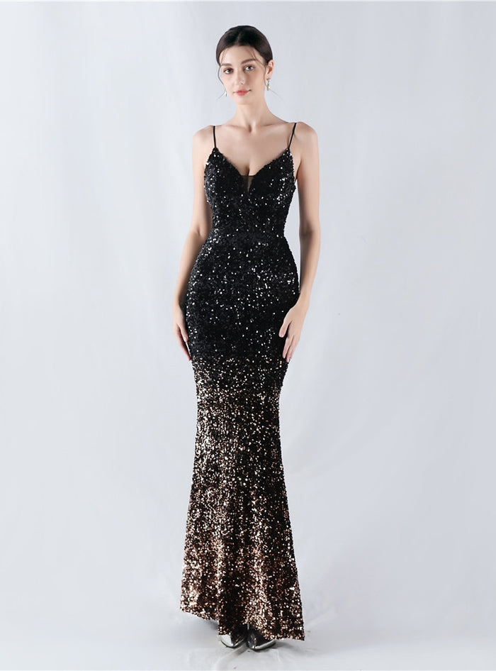 Spaghetti Straps Mermaid Sequins Prom Dress