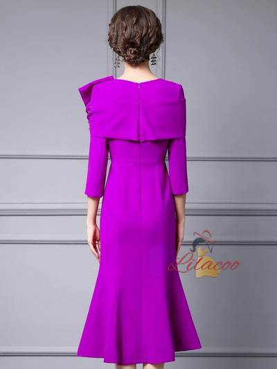 Burgundy Sheath Crystal Mother of the Bride Dress