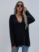 Solid Color Pullover Loose V-neck Sweater