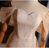 Champagne Tulle Lace Split Wedding Dress
