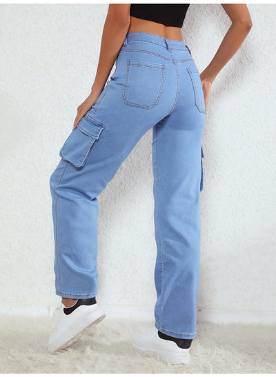 Straight Loose Pockets High Waist Jeans