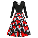 Long Sleeve V-neck Stitching Christmas Dress