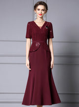 Apricot Short Sleeve Sequins Mother Of The Bride Dress