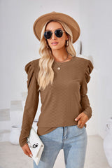 Round Neck Loose Pleated Long Sleeve T-shirt