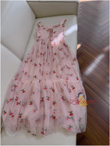 Pink Tulle Embroidered Slim Gauze Dress