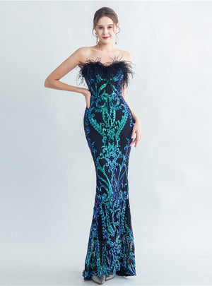 Mermaid Sequins Strapless Prom Dress
