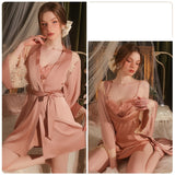 Satin Suspender Backless Nightdress Suit