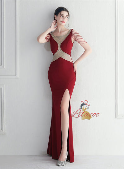 Split Beading Mermaid Prom Dress