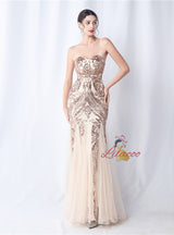 Strapless Tulle Sequins Prom Dress