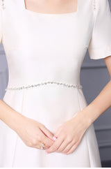 Beige Satin Short Sleeve Mother Of The Bride Dress