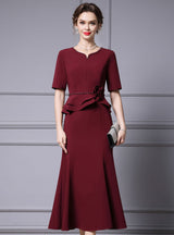 Short Sleeve Beading Pearls Mother Of The Bride Dress